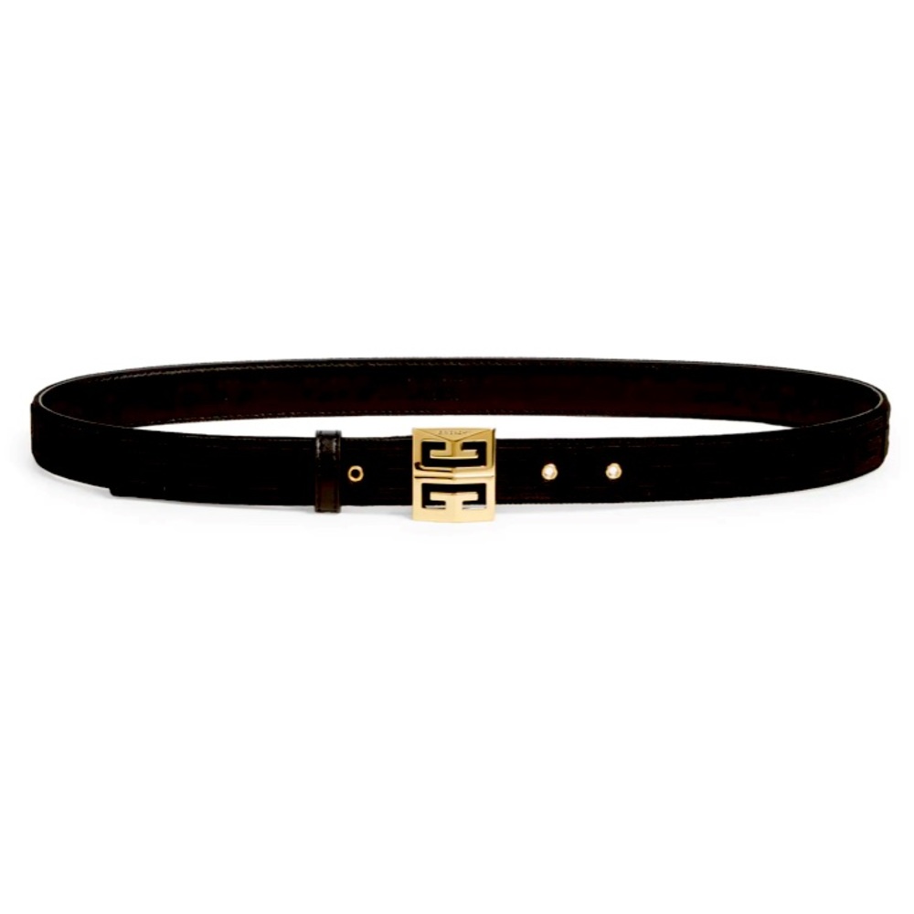 Givenchy Black Leather Belt with Gold Logo Buckle